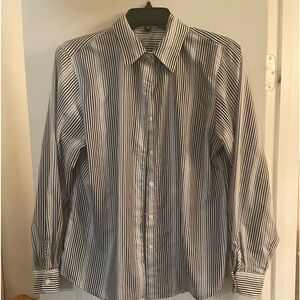 Foxcroft black, grey and white striped shirt. Size 12.